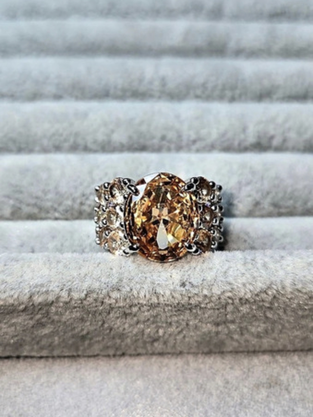 New Size 6 Smokey Topaz Cubic Zirconia Rhodium Plating Bomb Party Ring RG32121